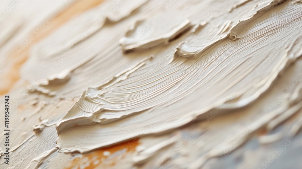 Fototapeta premium Close-up of textured brushstrokes in cream and beige abstract painting