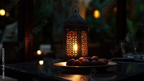 Illuminated Lantern and Dates at Nighttime photo