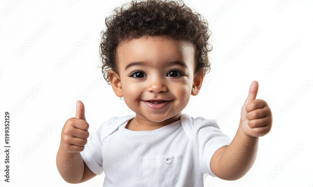 Happy Little Boy Showing Thumbs Up in White T-Shirt Mockup Happy Little Boy Showing Thumbs Up in White T-Shirt Mockup