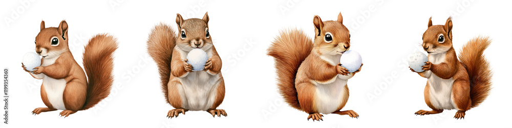 Obraz premium watercolor of cute squirrel holding snowball, showcasing playful charm and winter joy