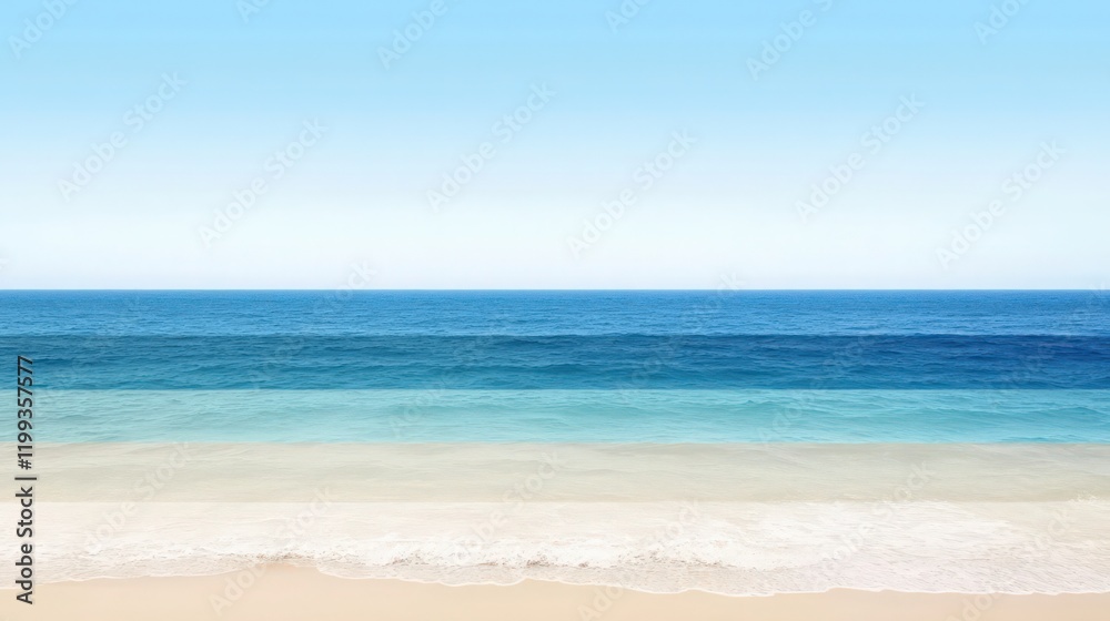 A serene seascape scene with gentle waves meeting a sandy beach under a clear sky A serene seascape scene with gentle waves meeting a sandy beach under a clear sky