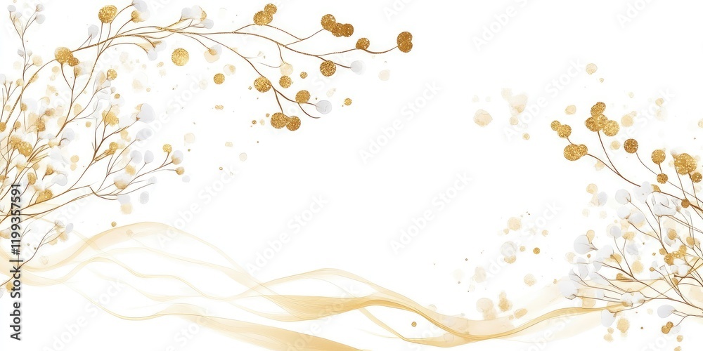 Elegant Christmas Holiday Greeting with Gold and White Floral Design and Blank Space for Custom Text Elegant Christmas Holiday Greeting with Gold and White Floral Design and Blank Space for Custom Text