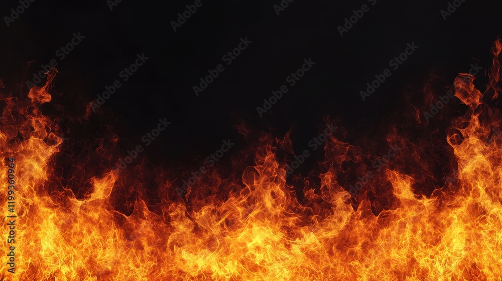 Dynamic fiery flames erupting from a black background stunning visuals isolated concept in graphic design