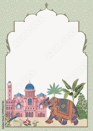 Chinoiseries peacock, Birds Palace garden royal Wallpaper. moroccan decorative garden with peacock frame vector file for Wedding backdrop and Wallpaper. photo