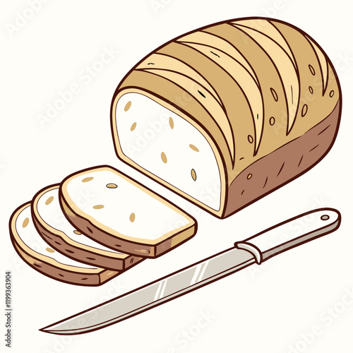 loaf of sourdough bread with a knife beside it 