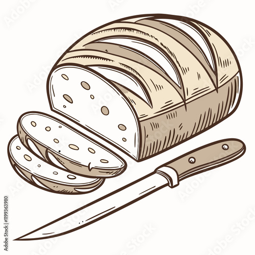 loaf of sourdough bread with a knife beside it 