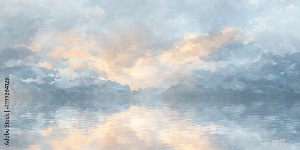 Naklejka premium Subdued Sky Reflection on Calm Water with Soft Hues and Clear Space for Text