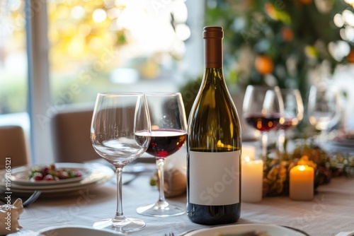 Wallpaper Mural Elegant dining setup with red wine, candles, and soft natural li Torontodigital.ca