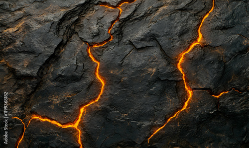 Glowing lava cracks through dark volcanic rock, creating a dramatic and intense texture. Perfect for backgrounds or design elements.