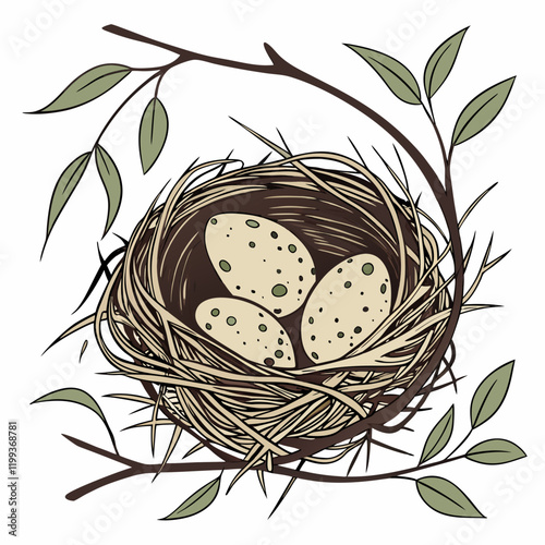 nest with three speckled eggs