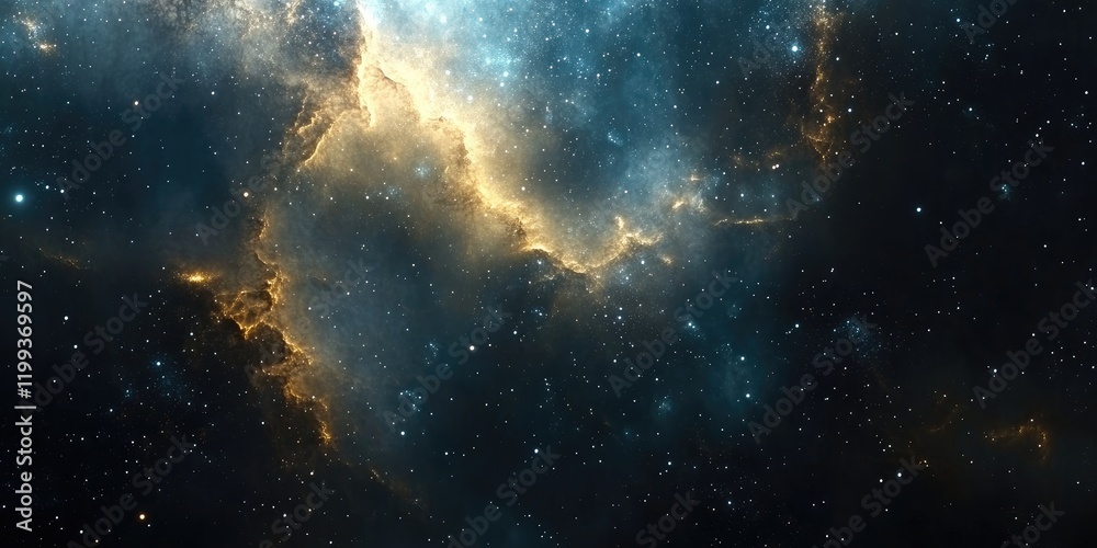 Fototapeta premium Elegant cosmic background featuring golden dust particles and ample space for text or design elements.
