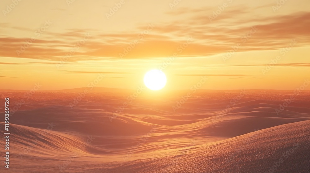 3D rendering of the sun setting over an endless desert landscape 3D rendering of the sun setting over an endless desert landscape