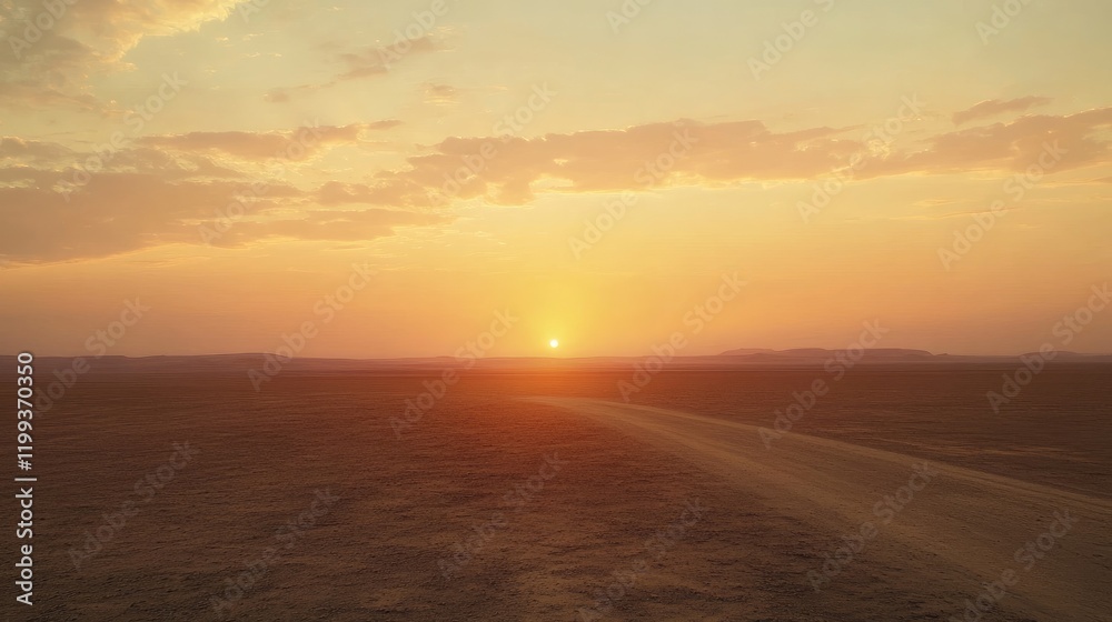 Vast desert landscape featuring a winding road leading to a vibrant sunset, with warm hues of orange and yellow in an expansive sky. Vast desert landscape featuring a winding road leading to a vibrant sunset, with warm hues of orange and yellow in an expansive sky.