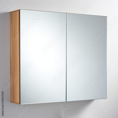 Modern Bathroom Mirror Cabinet Double Door Light Wood Frame