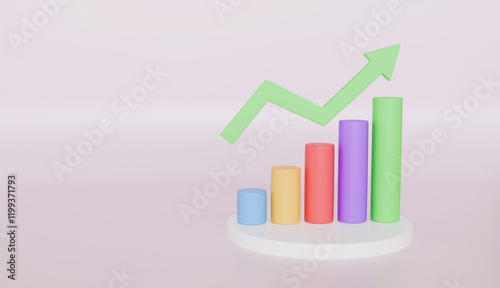 Bar graph and arrow icon on a round table for business presentation photo