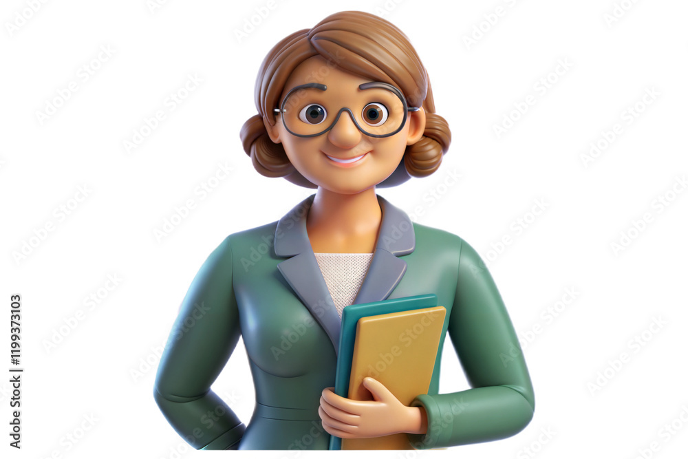 Smiling 3D Teacher Holding Books Smiling 3D Teacher Holding Books