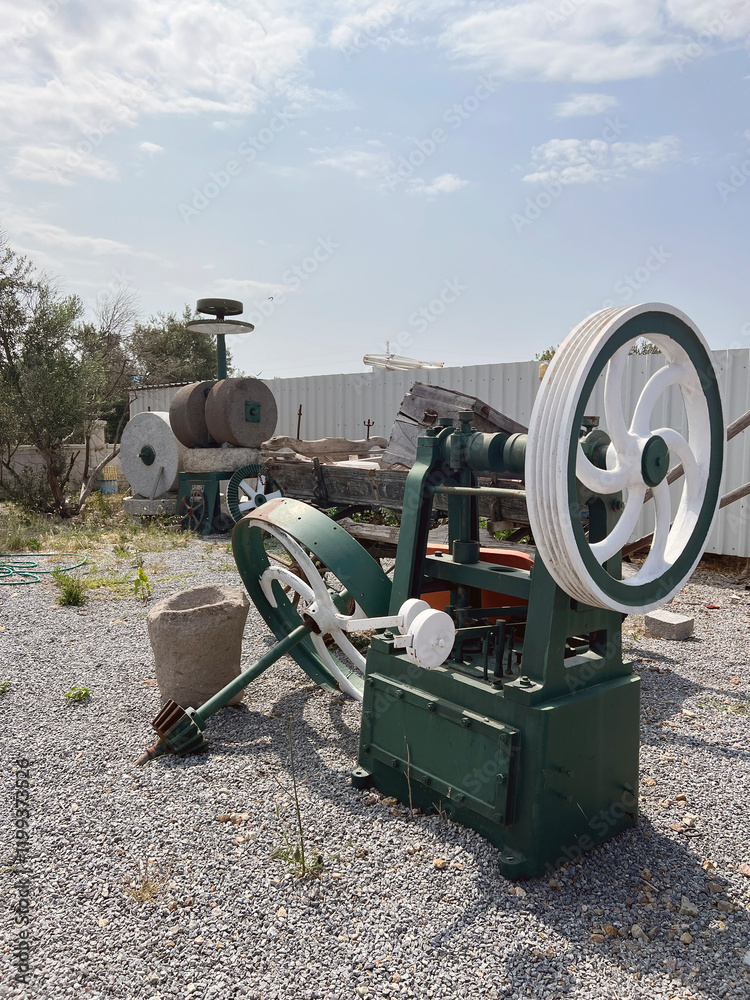 Manual olive oil removal machine, close -up. Izmir, Turkey Manual olive oil removal machine, close -up. Izmir, Turkey