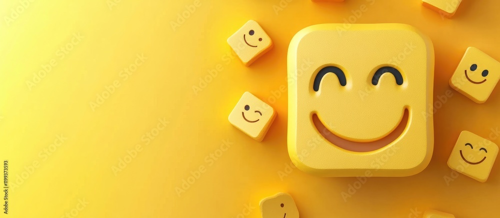 Fototapeta premium Vibrant Yellow Energy Banner Featuring 63 Percent Happiness with Cheerful Smiley Icons and Ample Copy Space for Engaging Text