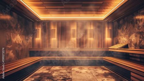 A modern and comfortable steam room with wooden benches, a relaxing environment for warmth and well-being.
