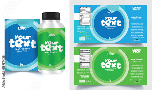 Vitamin label sticker design, natural multi food supplement banner packaging, jar label.