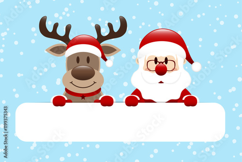 Gutschein Rentier Und Weihnachtsmann Schnee Blau Dunkelrot