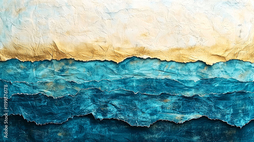 Abstract Seascape: Golden Sands and Azure Waves, Textured Canvas Art