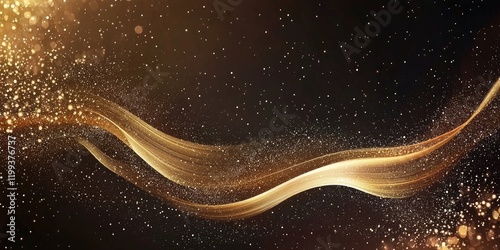 Elegant Brown and Gold Nebula Space Design with Sparkling Dust and Empty Black Background for Text Placement photo