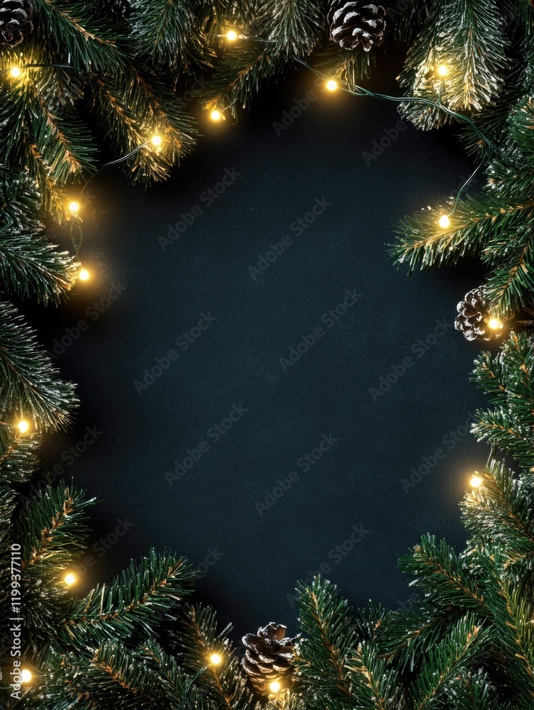 Christmas wreath with lights, pine cones, and festive seasonal decorations. Christmas wreath with lights, pine cones, and festive seasonal decorations.