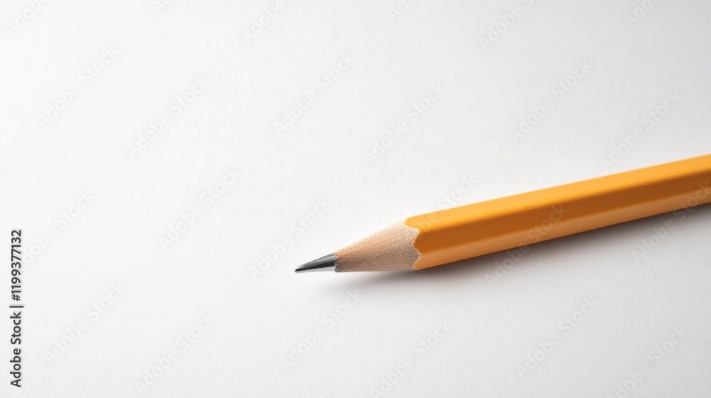 Close-up of a sharpened yellow pencil on white background. Close-up of a sharpened yellow pencil on white background.