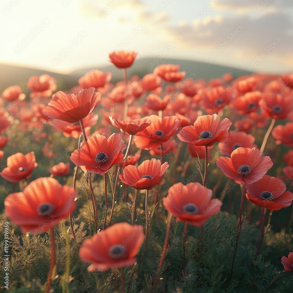 Obraz premium Vibrant poppy blooming event scenic meadow nature photography spring environment aerial view beauty of flora