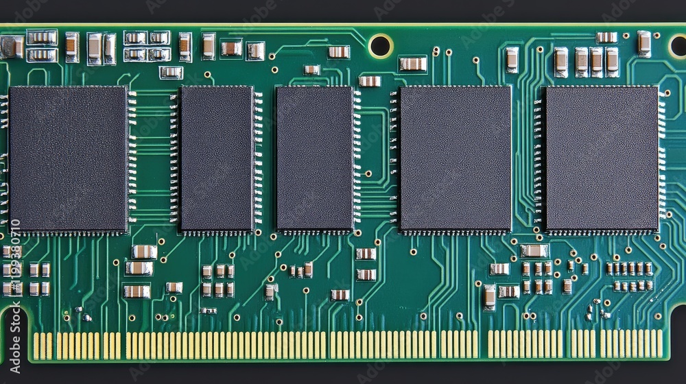 Modern Computer Chip Technology in Green Circuit Board Layout with Black Components and Copy Space for Text Ñверху. Modern Computer Chip Technology in Green Circuit Board Layout with Black Components and Copy Space for Text Ñверху.