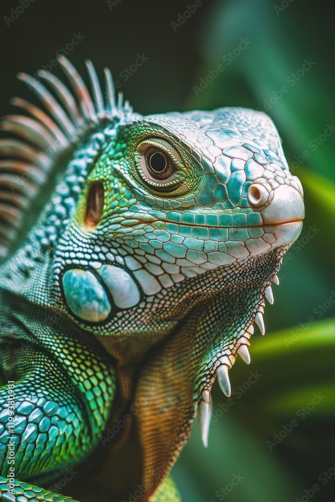 Vividly colored close-up image of a lizard, showcasing its scales and features. Vividly colored close-up image of a lizard, showcasing its scales and features.