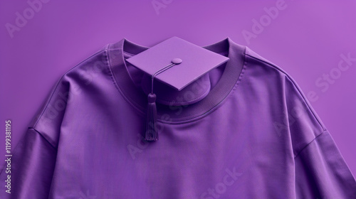 Soft cotton T-shirt mockup, lavender shade with a minimalist graduation cap logo. photo