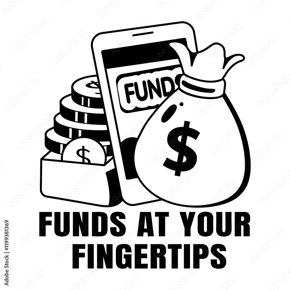 Naklejka premium Mobile funds at your fingertips, glyph style sticker