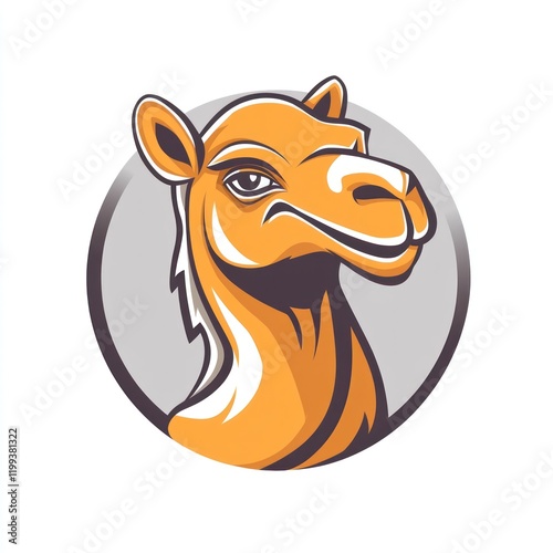 Camel head illustration, neutral background, animal theme, for use in branding or logo design photo