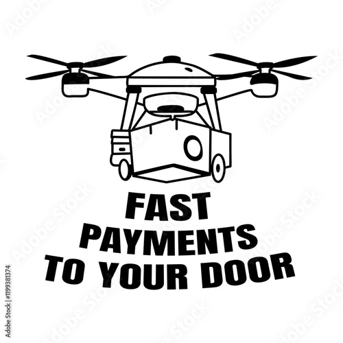 Drone delivery with text fast payments to your door, glyph sticker 