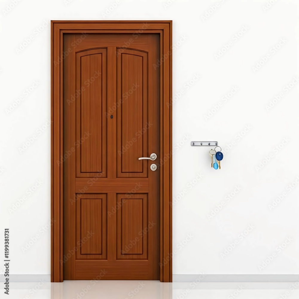 Door and keys white background. Door and keys white background.