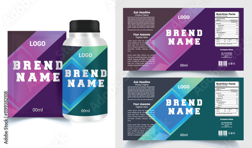 Vitamin label sticker design, natural multi food supplement banner packaging, jar label.
