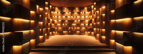 Dolby Atmos Theater Hall 7 with Warm Ambient Lighting and Textured Wall Design in an Empty Space Ready for Text Overlay photo