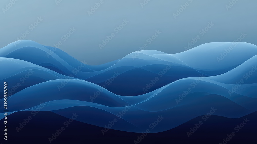 Fototapeta premium Blue abstract waves with smooth gradients and empty space for text or overlays.