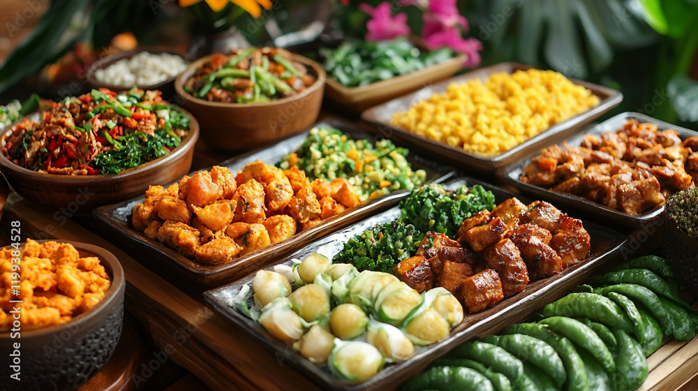 Indulge in an Overflowing Feast Buffet Table with Many Different Types of Delicious Food Offering a Plate of Culinary Inspiration Generative AI Indulge in an Overflowing Feast Buffet Table with Many Different Types of Delicious Food Offering a Plate of Culinary Inspiration Generative AI
