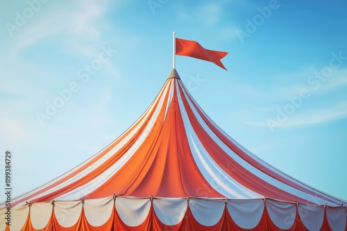 Vibrant red and white striped tent, typical of traveling circuses. Symbolizes adventure and fun for all ages.