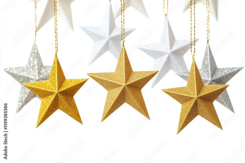 Obraz premium 3D Hanging Stars Decoration Isolated and White Background