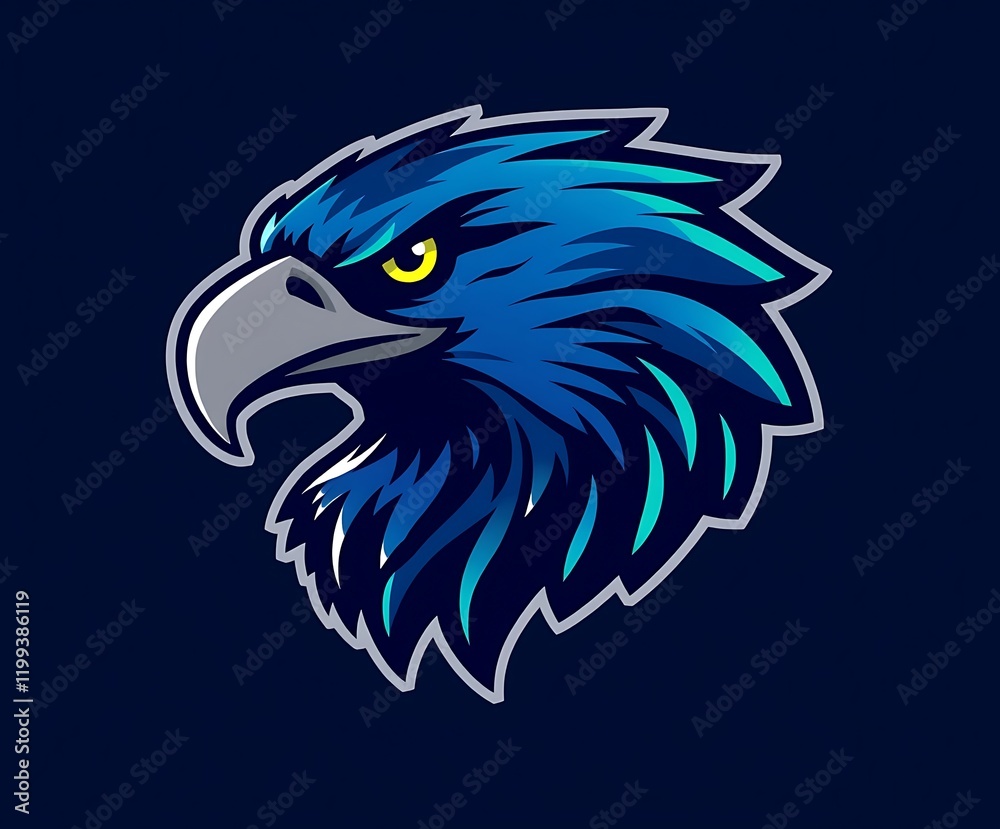 Fototapeta premium A stylized blue eagle head with sharp features and an intense gaze.
