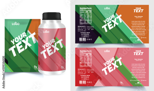 Vitamin label sticker design, natural multi food supplement banner packaging, jar label.