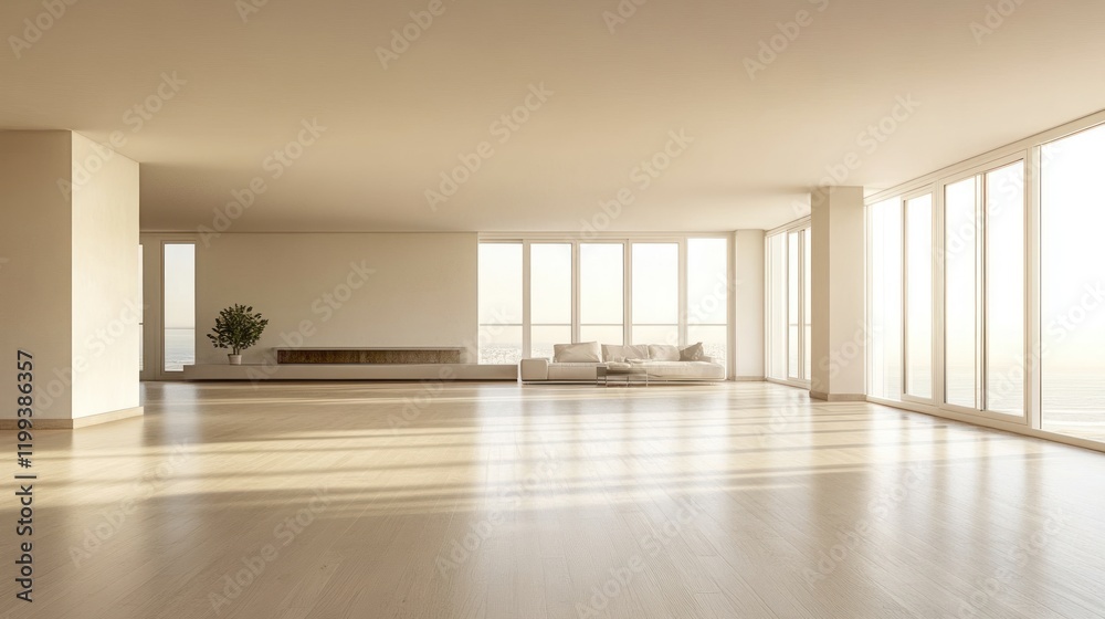 Minimalist Beachfront Apartment: Sunlit Spacious Living Room Minimalist Beachfront Apartment: Sunlit Spacious Living Room