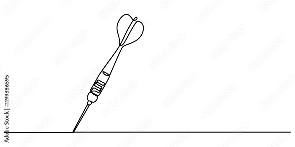 Darts continuous one line drawing of a white background, Dart sticking in surface, Continuous line drawing of Target with arrows. Single line illustration of goal circle with three arrows in center. Darts continuous one line drawing of a white background, Dart sticking in surface, Continuous line drawing of Target with arrows. Single line illustration of goal circle with three arrows in center.