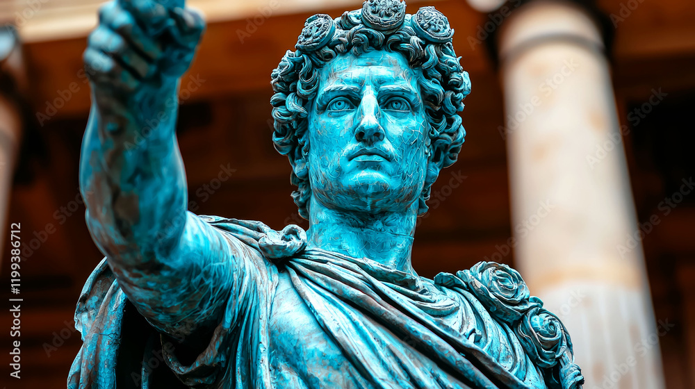Obraz premium Ancient Roman Emperor Statue: A Majestic Bronze Sculpture sentencesa