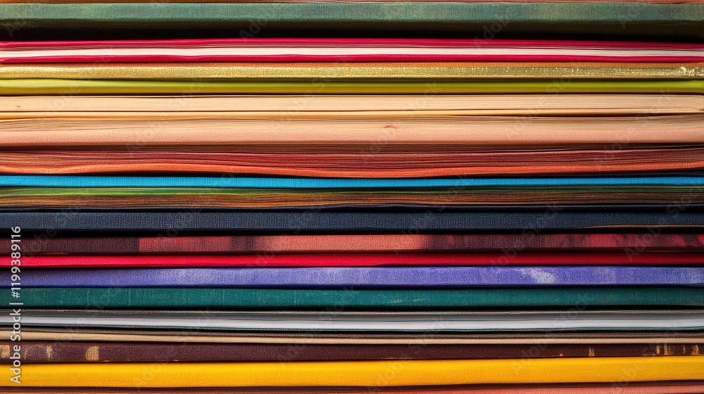 Vibrant Multicolored Hardcover Books Stacked Neatly in a Row with Ample Empty Space for Text on a Wooden Surface Vibrant Multicolored Hardcover Books Stacked Neatly in a Row with Ample Empty Space for Text on a Wooden Surface
