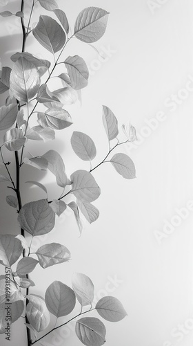 a plant with leaves in a vase on a table photo